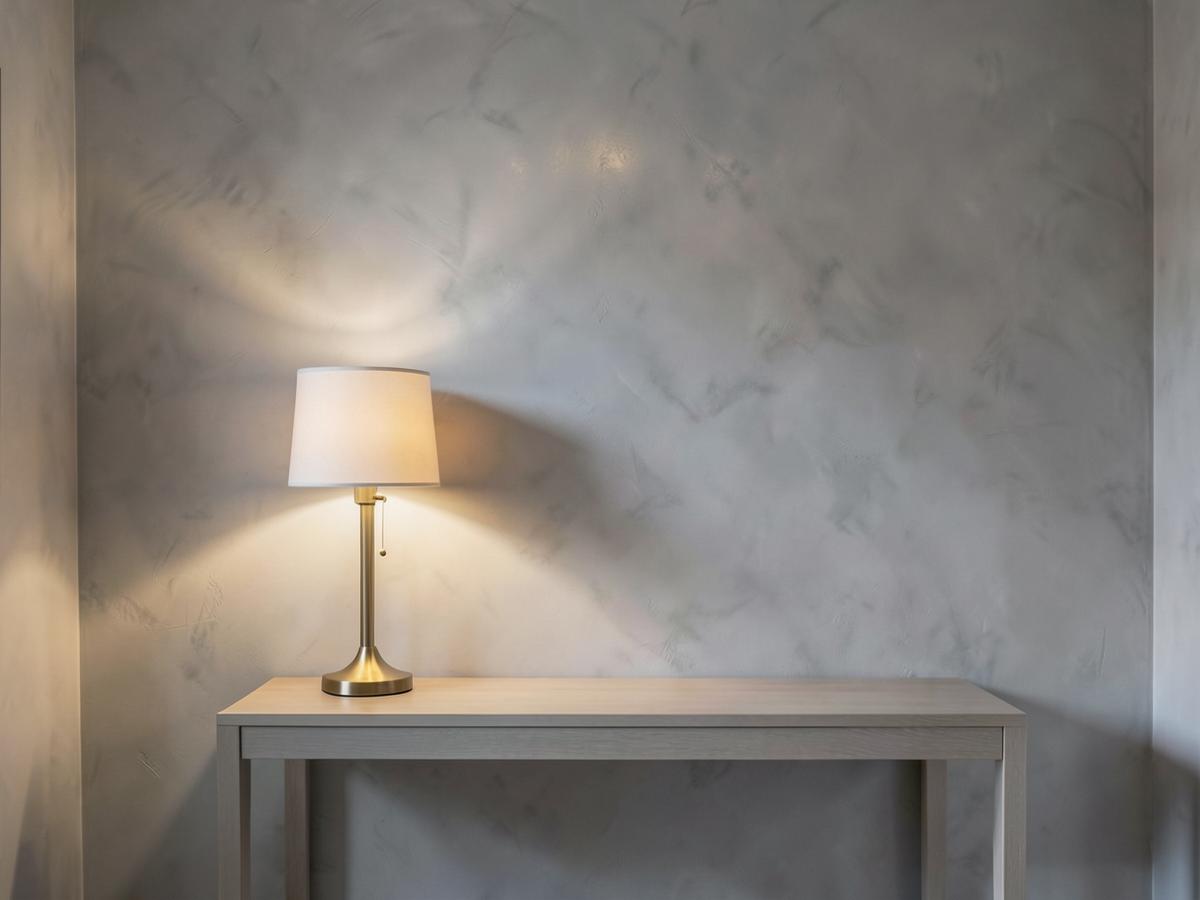 Polished Venetian plaster feature wall in a warm taupe finish inside a Kalispell, MT home